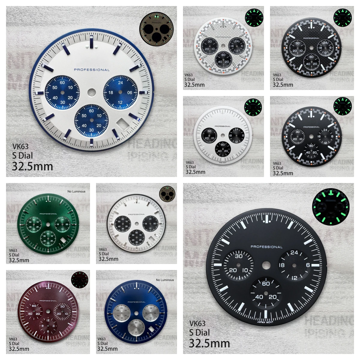 

32,5 мм циферблат с логотипом S, совместимый с механизмом VK63, зеленый люминесцентный, высококачественные аксессуары для модификации часов