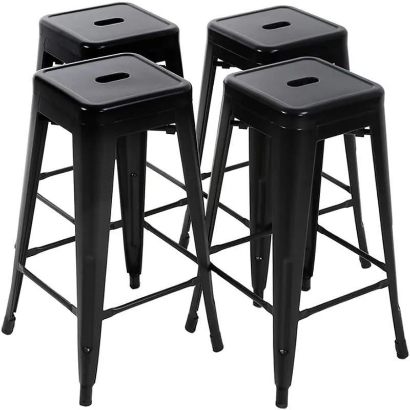 

Metal Bar Stools Set of 4 Counter Height Barstool Stackable Barstools 24 Inch Indoor Outdoor Patio Bar Stool Home Kitchen