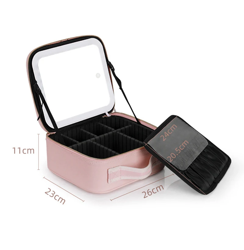 E2 LED Cosmetic Case Makeup Light Smar twith Mirror Bag Large Capacity Fashion Portable Storage Bag Travel Makeup Bags for Women