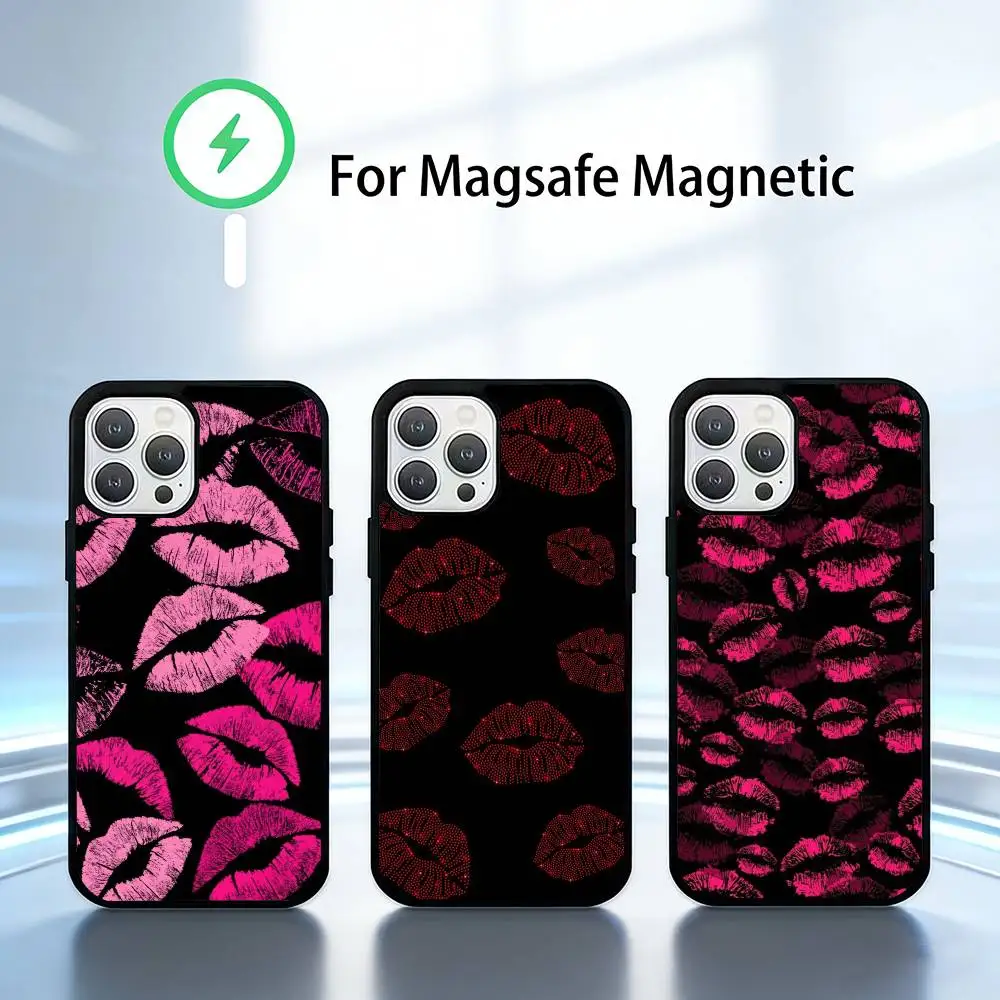 

Black-exy Lip Print Phone Case For iPhone 14,16,15,13,17,12,Plus,Pro,Max Magnetic For Magsafe Frosted Cover