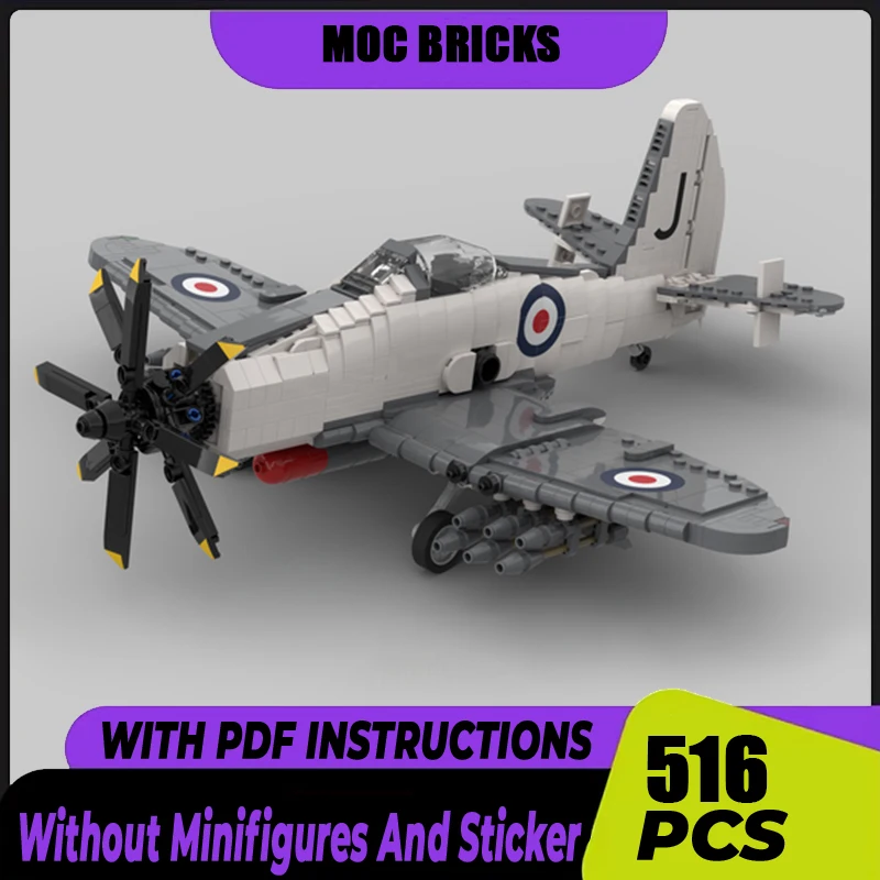 Moc Building Blocks Military Series 1:35 Scale Spitfire F MK.24 Model Technology Aircraft Bricks DIY Assembly Fighter Toys Gifts