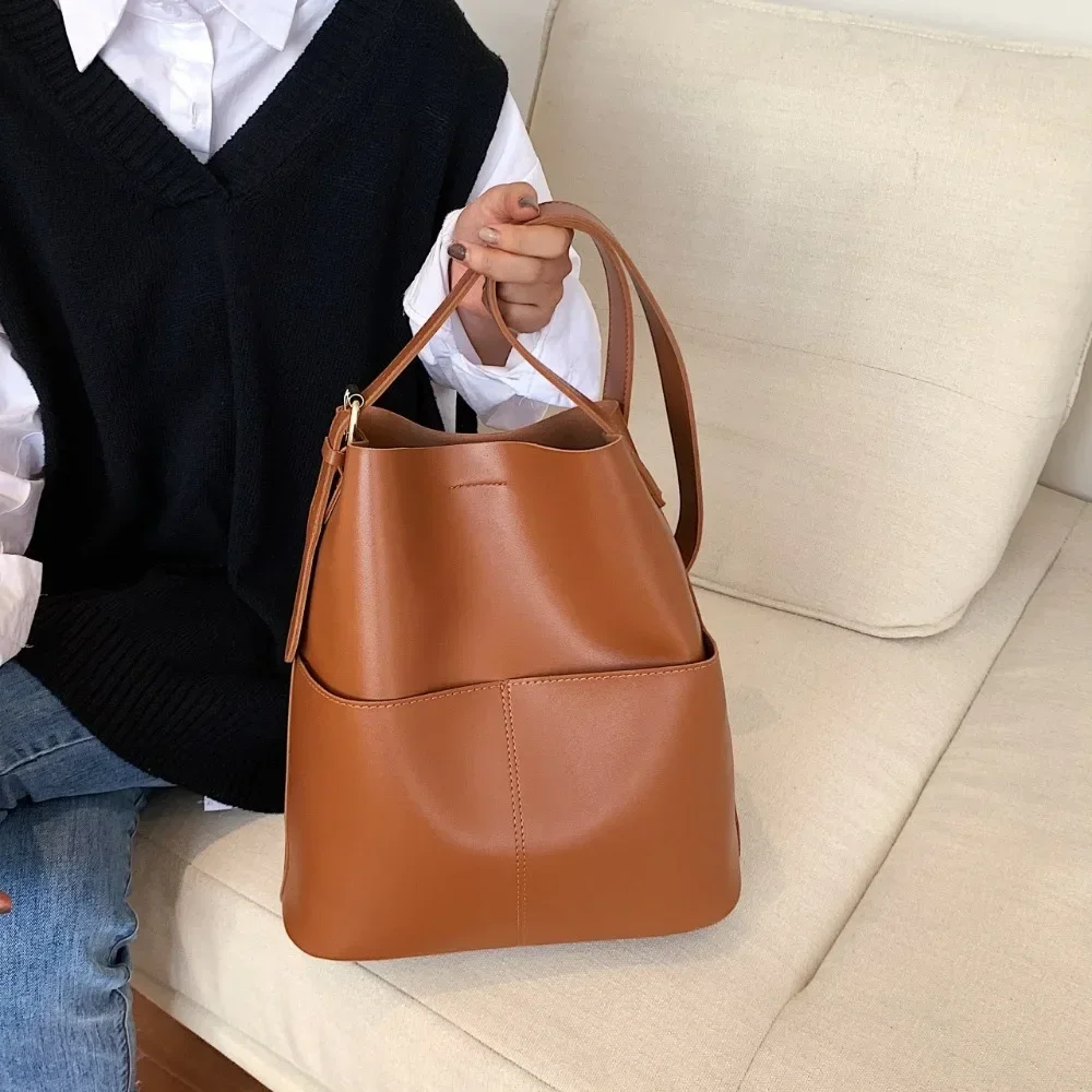 

women's shoulder bag women's messenger bag versatile bucket bag New fashion solid color bucket bag large capacity tote bag