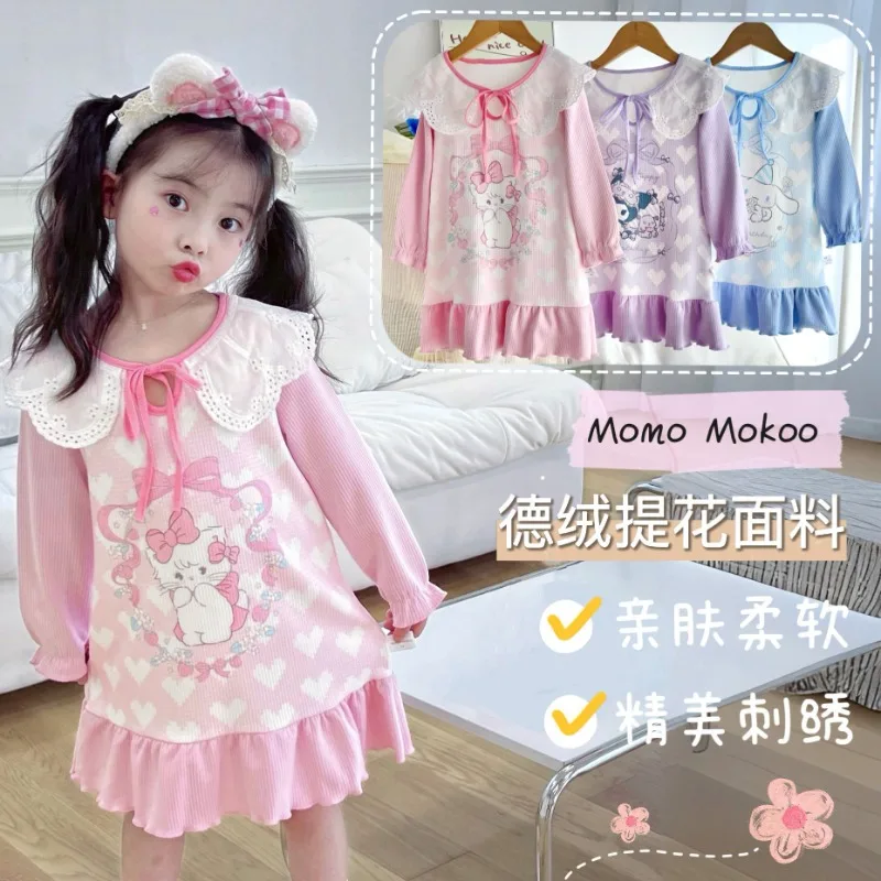 

Kuromi Anime Kawaii Sanrio Ins Children Fashion Long Sleeve Shirt Dress Cute Cartoon Children Cinnamoroll Clothing Gifts Toys