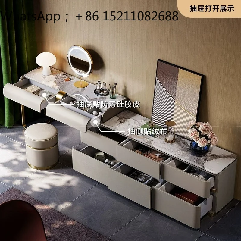 SCY light luxury dresser high-end marble villa solid wood bedside bucket cabinet desk TV cabinet integrated makeup table