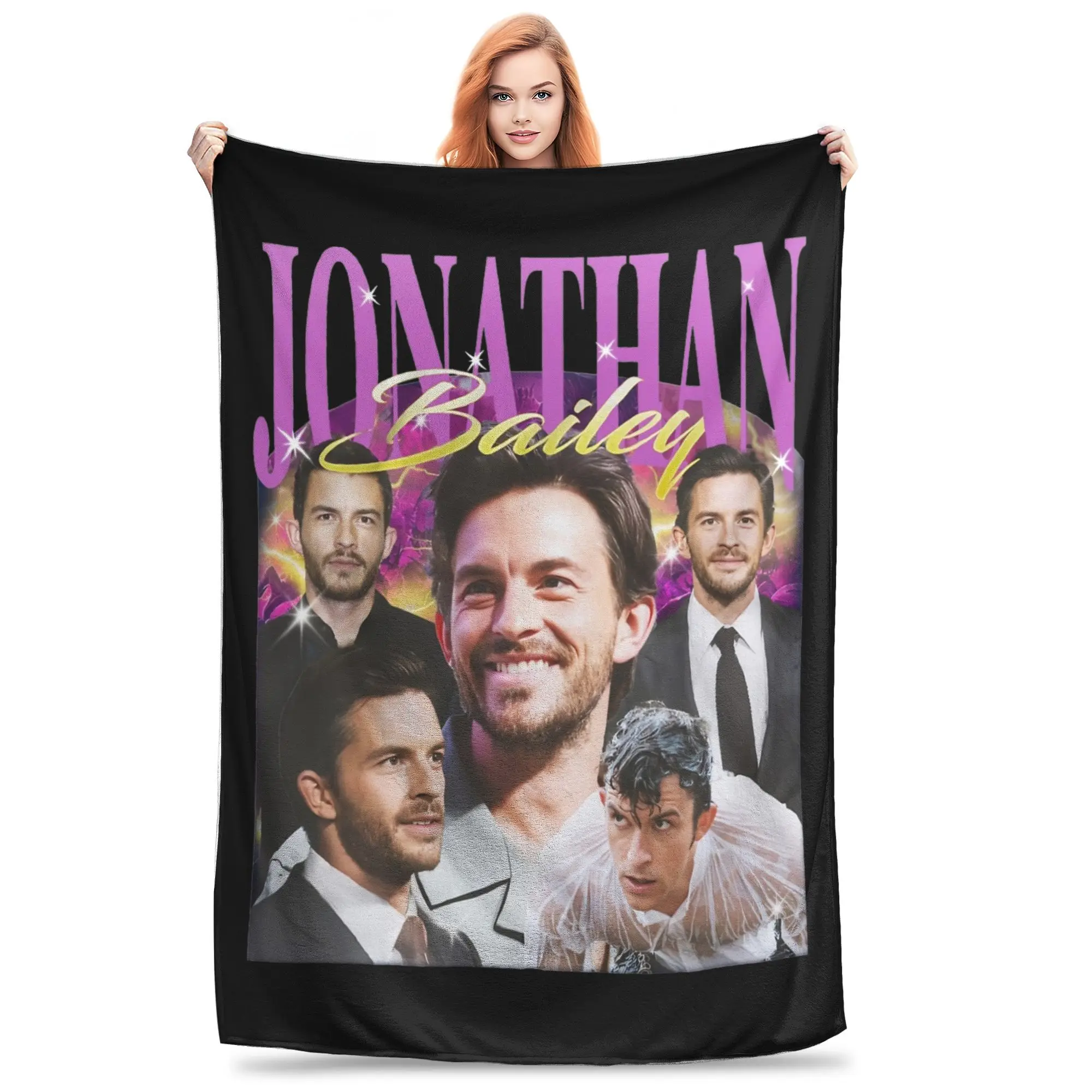 Manta Jonathan Bailey con estampado de terciopelo, mantas ultrasuaves multifunción para sofá, alfombra de viaje