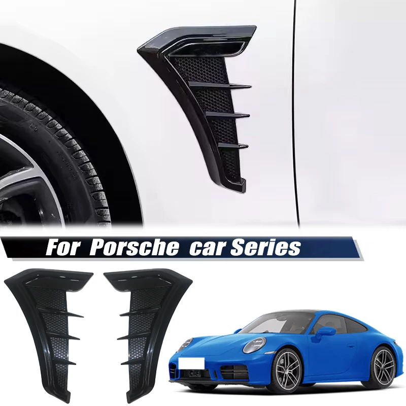 2pcs Carbon Fiber Black Car Hood Air Intake Vent Cover Stickers For Porsche Cayenne Macan 718 911 Panamera Taycan Boxster Cayman