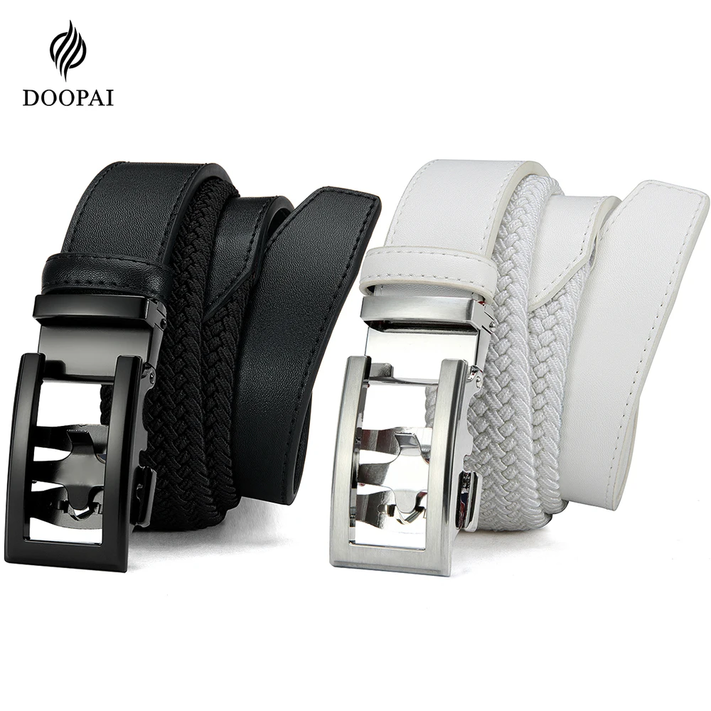 

Роскошный мужской ремень DOOPAI, кожаный ремень высокого качества, металлическая автоматическая пряжка, ремни известного бренда для джинсов, мужской эластичный ремень