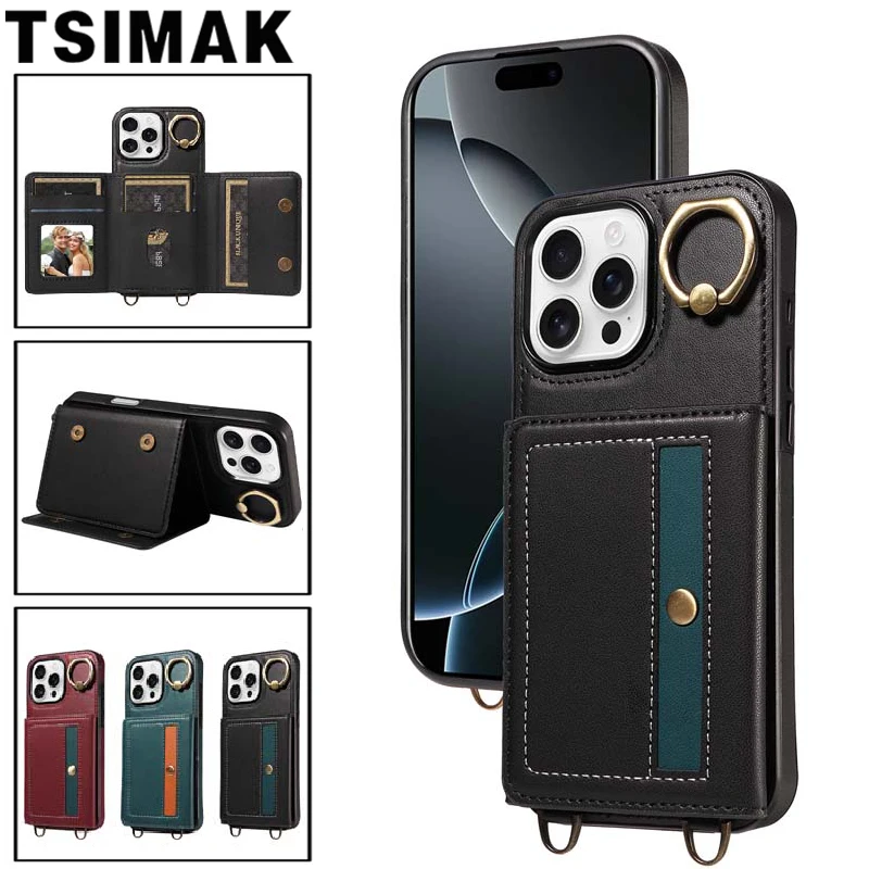 Leder-Handyhülle für iPhone 16 Pro Max 15 14 13 12 11 16e X XS XR 7 Plus 8 Crossbody-Geldbörse mit Kartensteckplatz-Halter