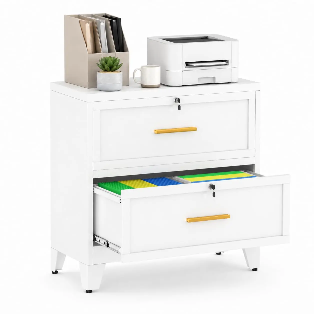 2 Drawer Metal File Cabinet with Lock & Adjustable Legs, Letter Size Hanging Folder Storage for Home Office, Customized