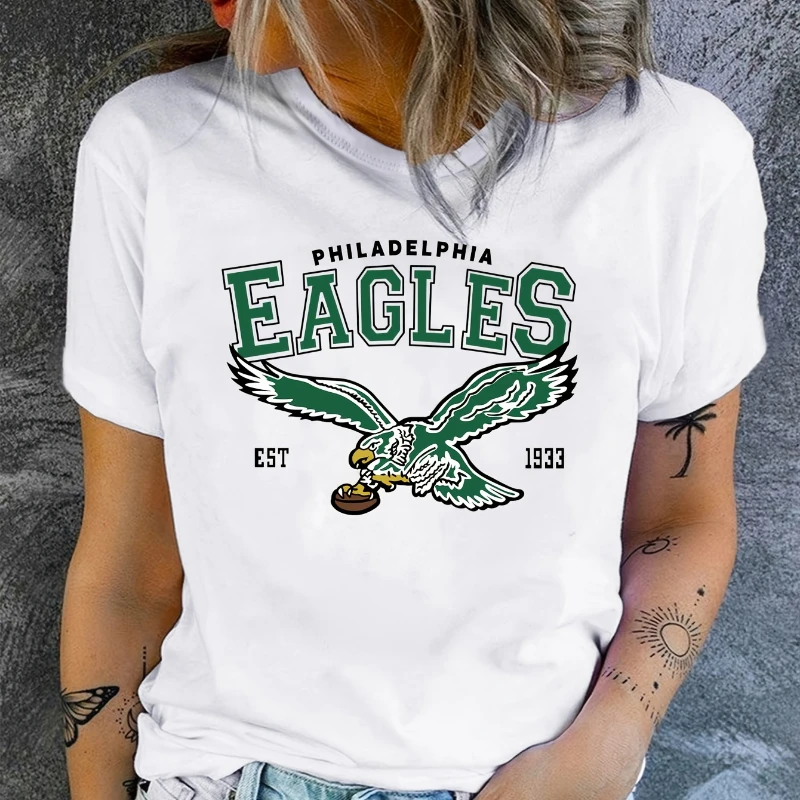 Eagles Print New Women\'s Fashion O-Neck Summer Trend Women\'s Top Trend Comfortable Short Sleeve Cotton T-Shirt