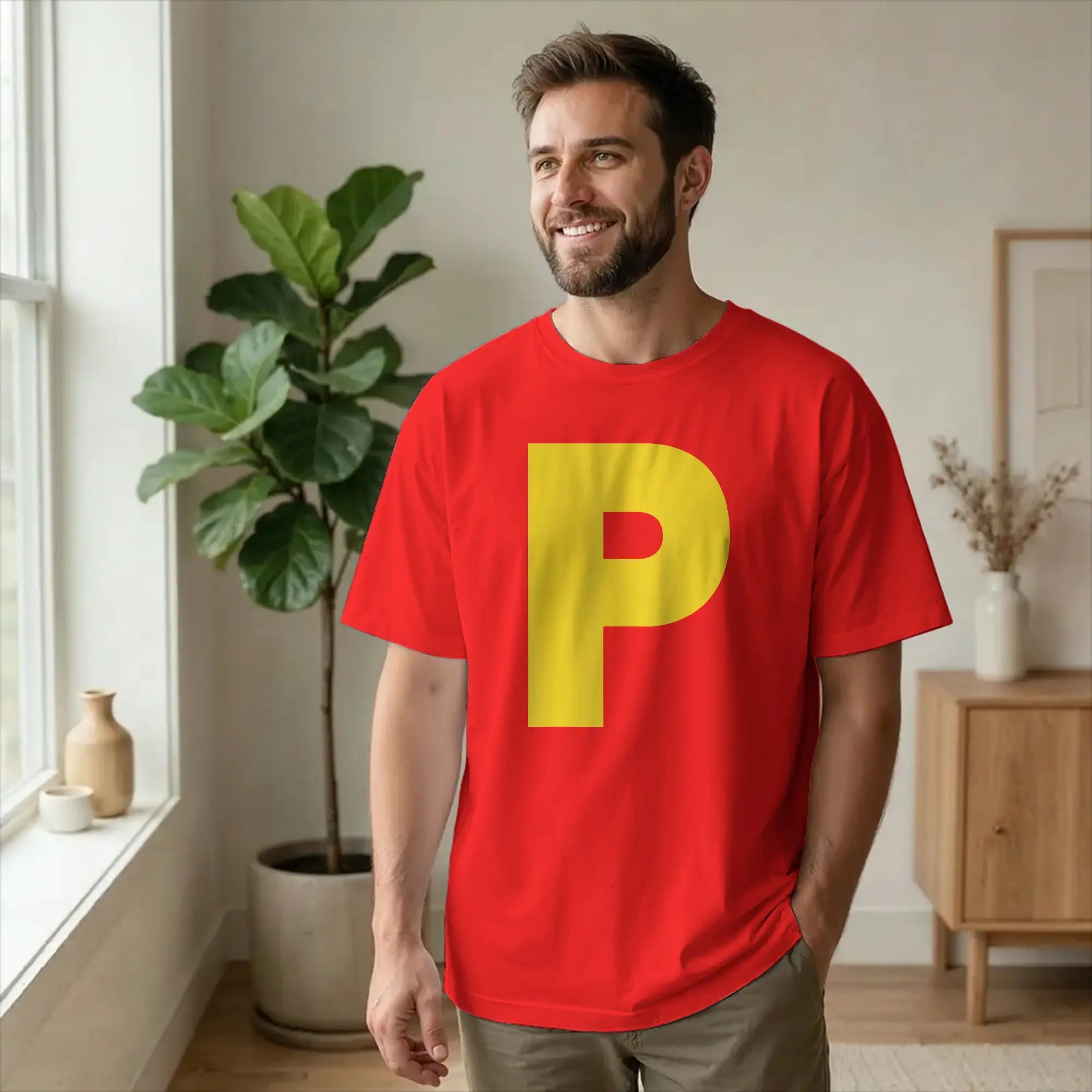Humorous Letter P Chipmunk Group Matching Cosplay T-Shirt Men 100% Cotton T Shirts Costume Short Sleeve Tee Shirt Adult merch