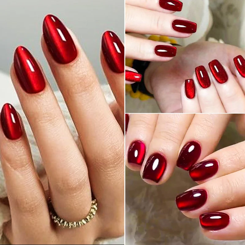 Mtssii 7ML Wine Red Cat Magnetic Gel Nail Polish Super Shiny Ruby Red Cat Eye Gel Soak Off UV Semi-Permanent Nail Art Varnish