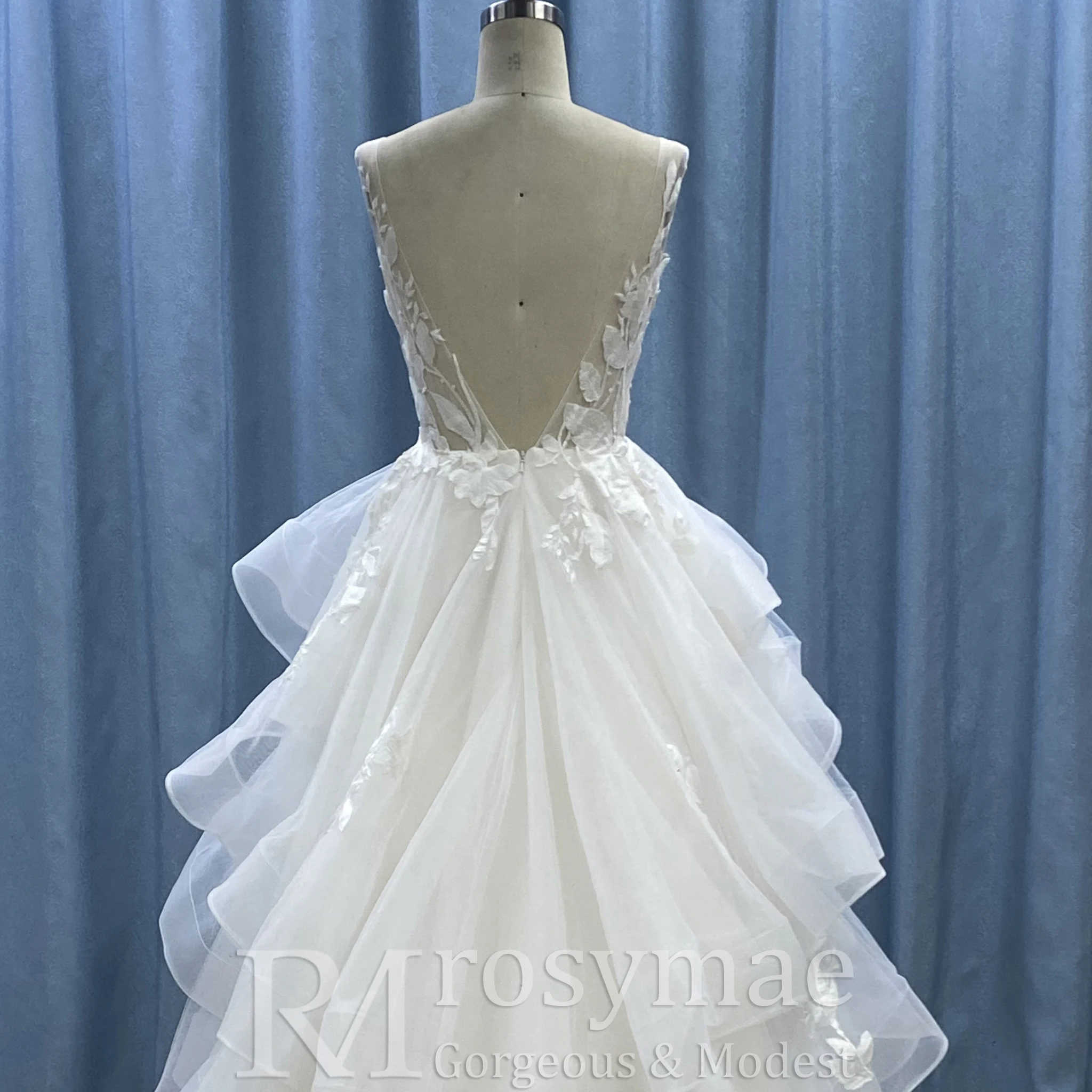 Rosymae dames backless diepe v-hals ruches trouwjurk met tankmouwen sexy jurk voor bruiden