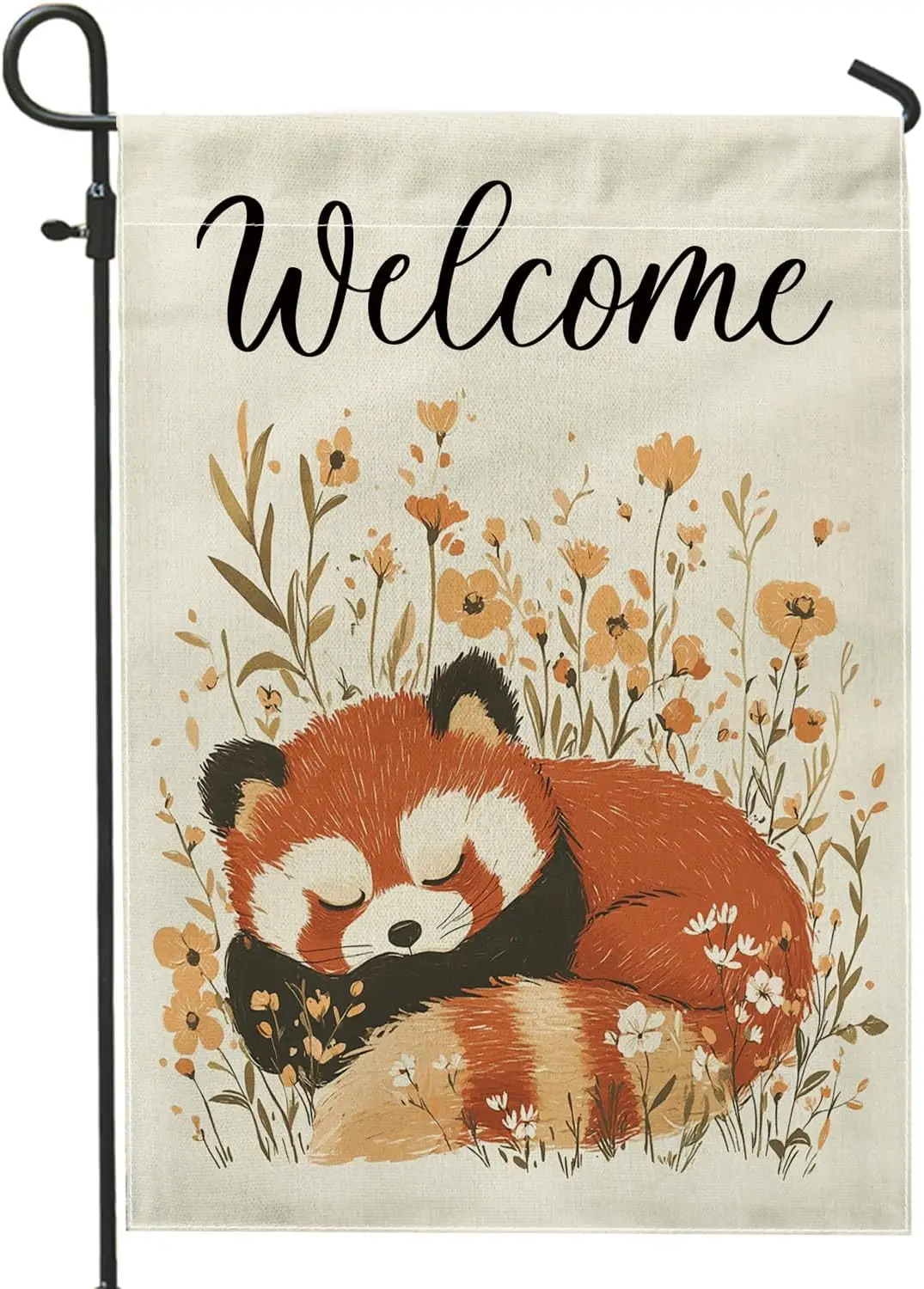 Spring Fun Red Panda Garden Flags 12x18 Inch Double Sided for Outside, Vintage Cartoon Flower Standard Vertical Canvas House SSL