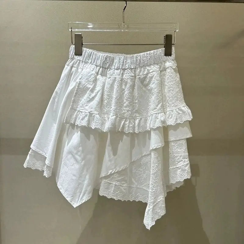 

Южная Корея Dongdaemun Весенняя ретро-слойная нерегулярная кружевная юбка с высокой талией и рюшами