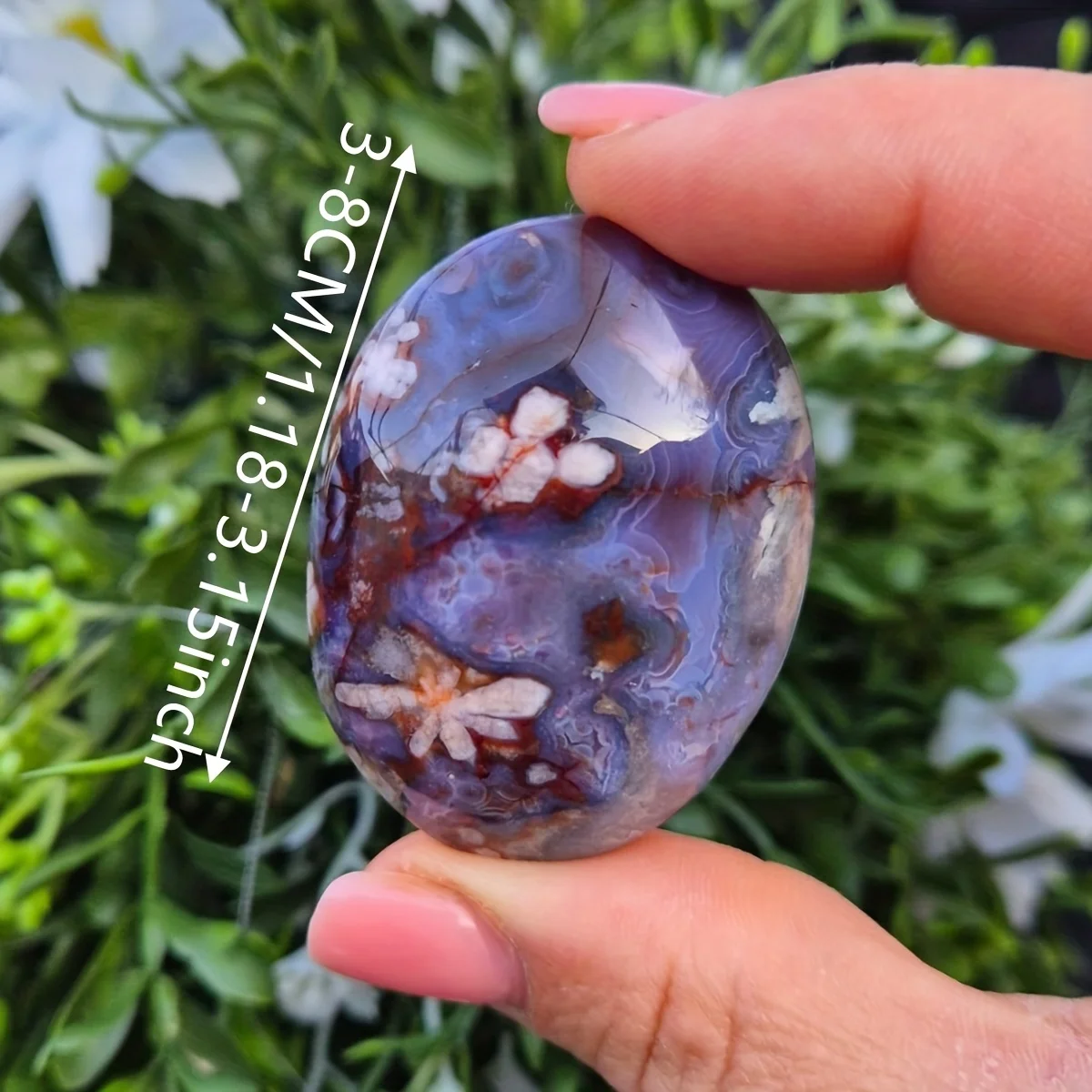 1pc Blue Flower Agate Crystal Palm Stone Crystal with Deep Blue Beige Sakura Cherry Blossom, Unique Gift for Valentine'S Day