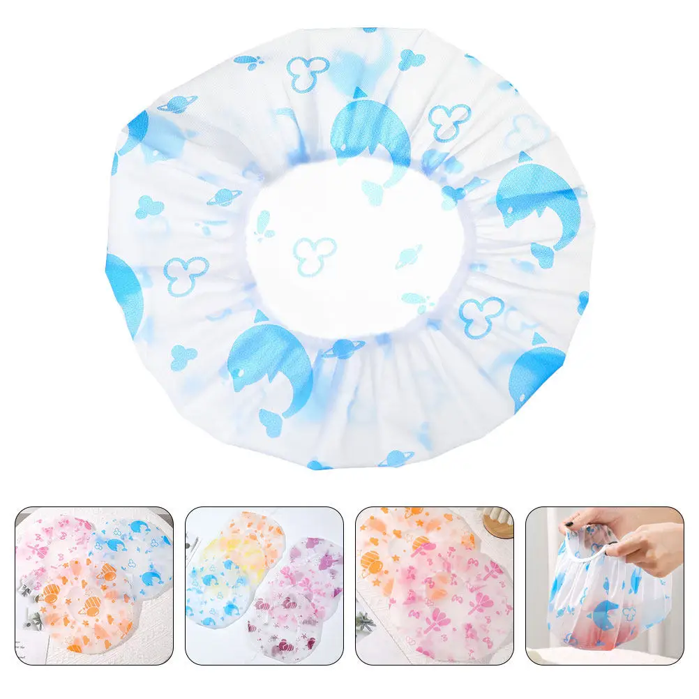 30Pcs Waterproof Shower Caps Reusable Elastic Fit Various Head Sizes Flower Print Shower Hair Caps for Women Kids Boys Girls