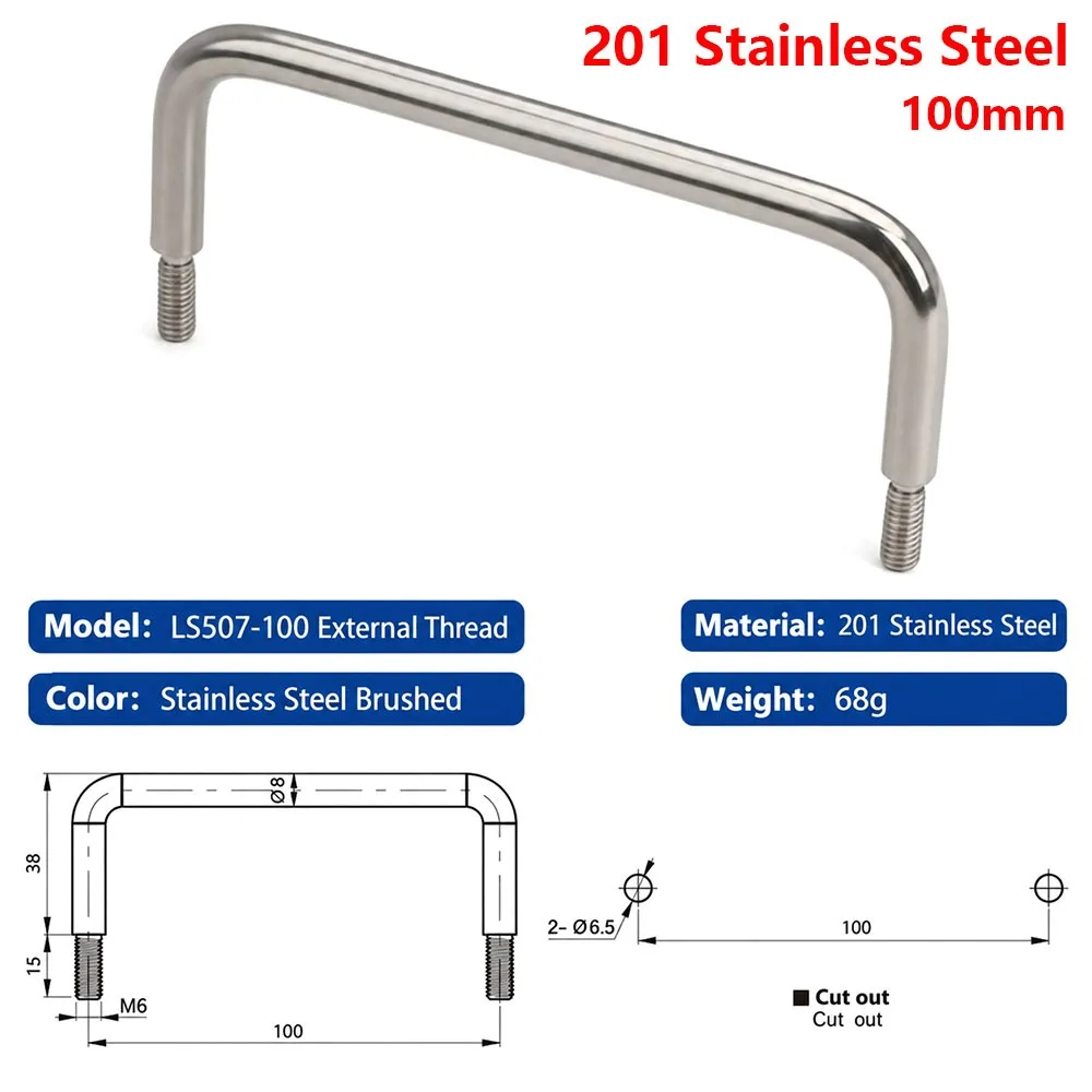 1Pcs LS507 Electrical Cabinet Handle Carbon Steel Stainless Steel Distribution Box Handle 90/100/120mm Pitch Row External Thread