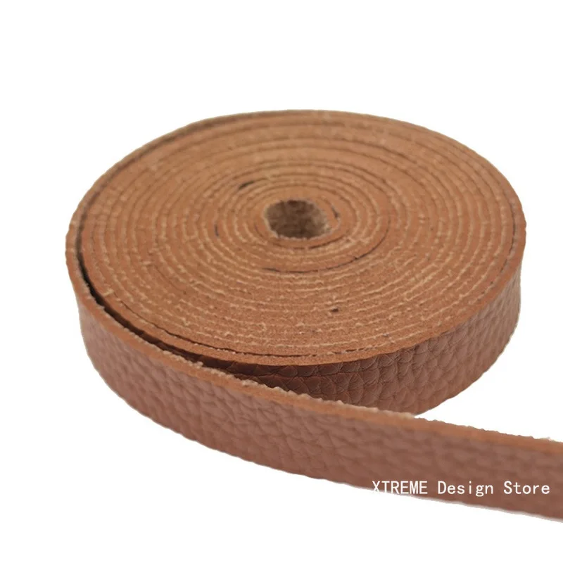 1Roll Brown Leather Strap Strip 1.5cm/2cm/2.5cm Wide Long Lychee Pattern Leather Belt Strips Wrap Single Sided Flat Cord 4m/roll