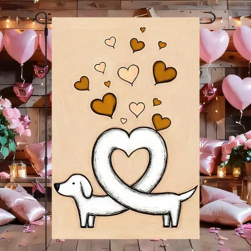 Valentine’s Day Dog Garden Flag 12x18 Inch Double Sided Minimalist Heart Dog ... YYZ