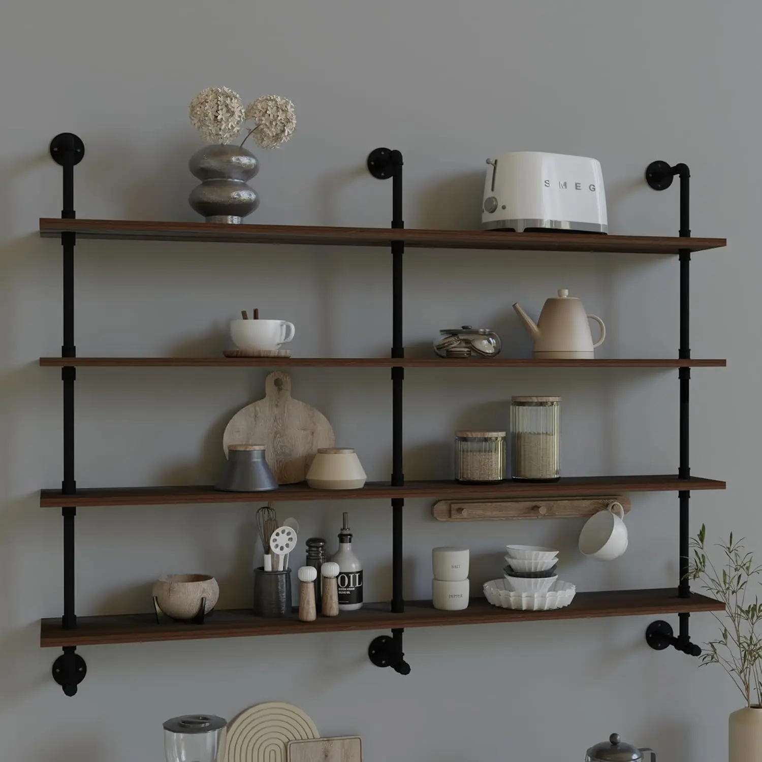 Industrial Pipe Wall Shelves Pipe Shelving with Real Wood Plank  60 Inches Floating Shelves for Wall Farmhouse Pipe Book Shelves