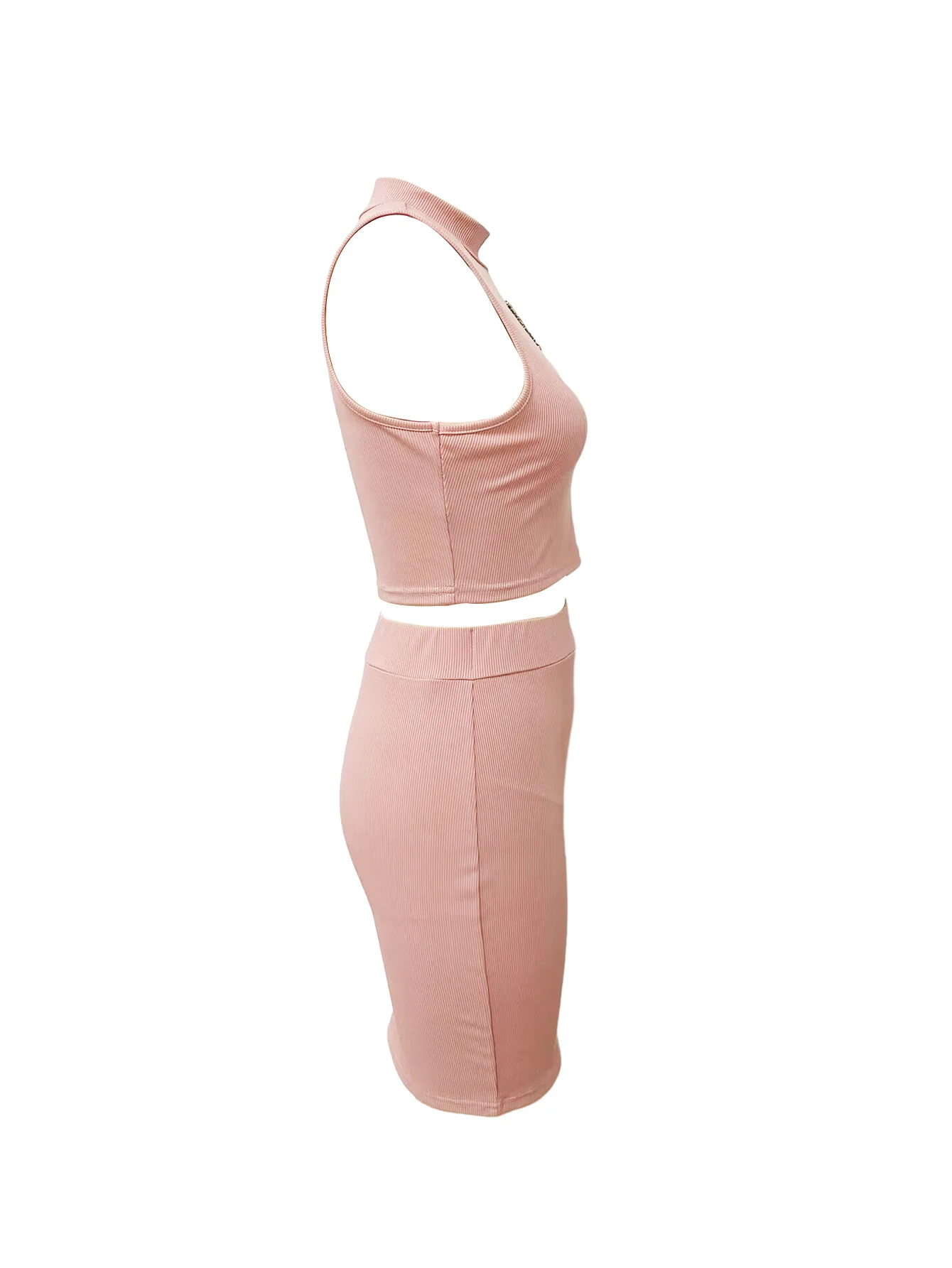 New Fashion Women's Two-Piece Summer Sleeveless Half-Turtleneck Top And Slim-Fit Skirt Set Solid Color Ladies 2-Piece Suit