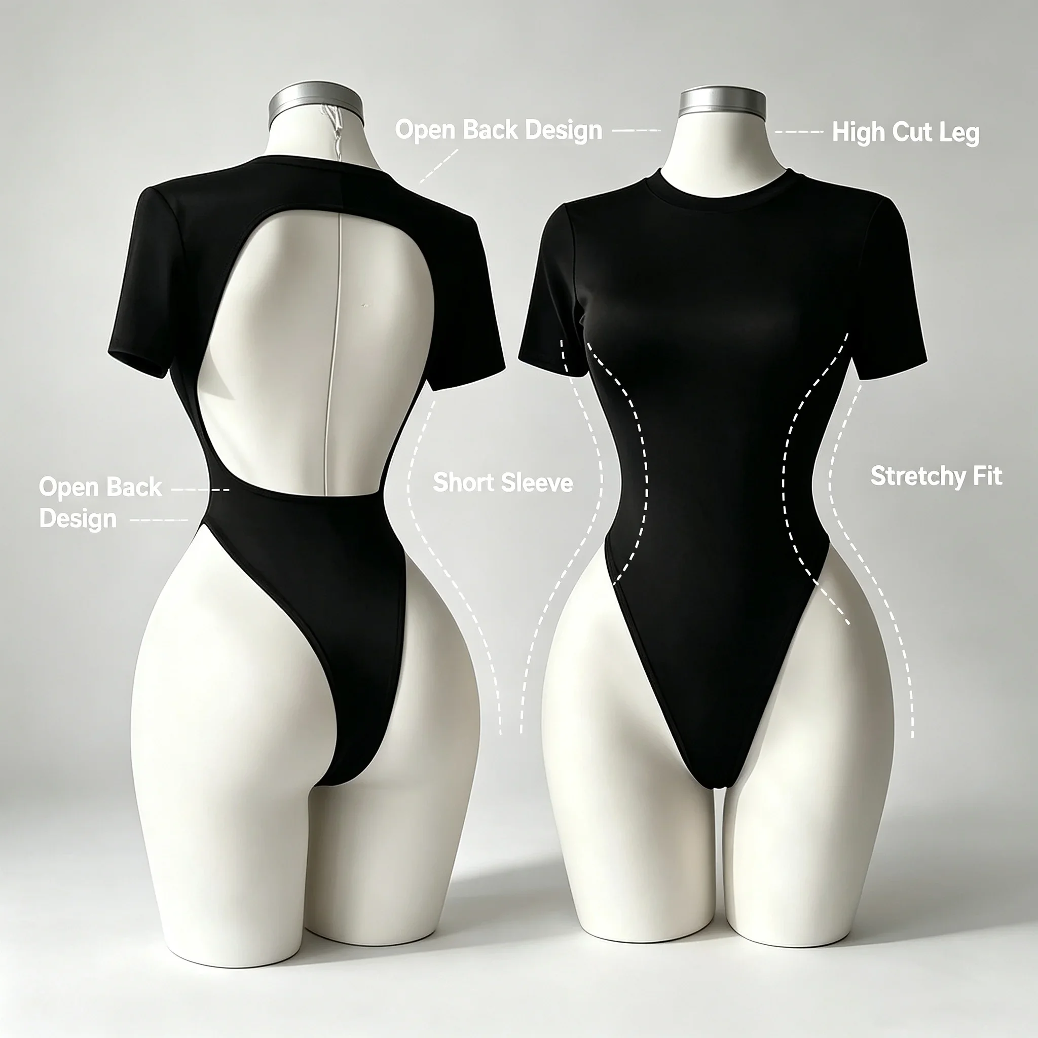 Body de manga corta básico de la marca QQ, para mujer, ideal para el verano, con cuello redondo, corte ajustado, estilo «romper», para uso urbano, de alta calidad, con espalda descubierta y muy cómodo.