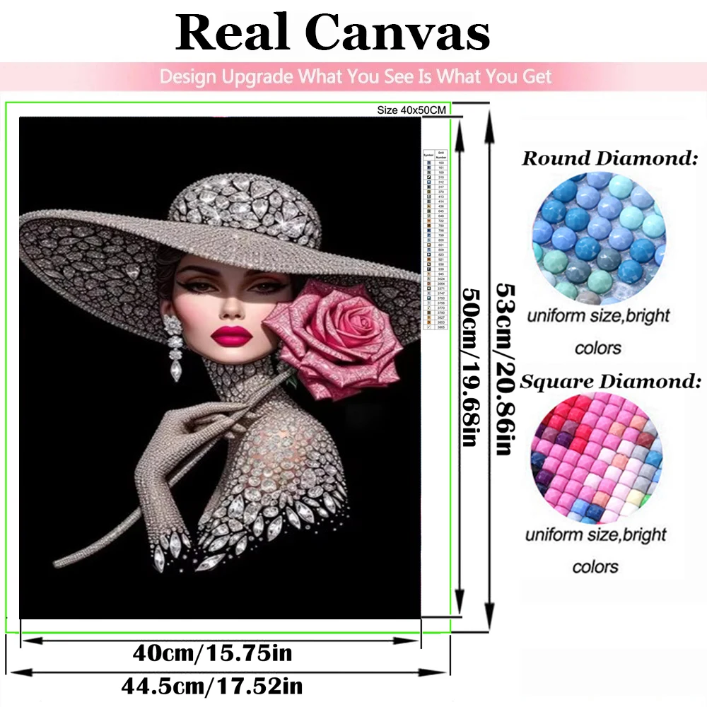 Elegant and Beautiful Hat Woman DIY 5D Full Diamond Painting Kits New Rose Girl Cross Stitch Kits Mosaic Diamond Embroidery