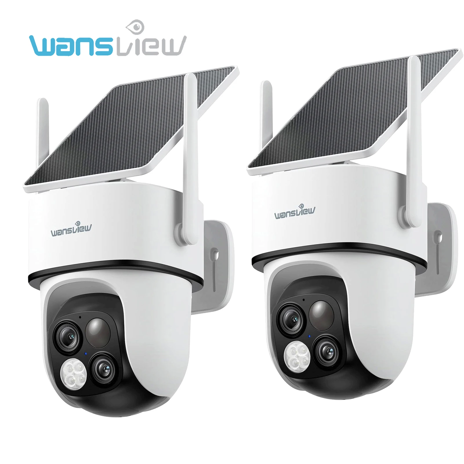 Wansview 2K Dual-Objektiv Solar-Überwachungskamera, kabellose Outdoor-PTZ-Kamera, batteriebetrieben, PIR-Bewegungserkennung, Farb-Nachtsicht, Zwei-Wege-Audio, Bewegungsalarm, IP65 wasserdicht,