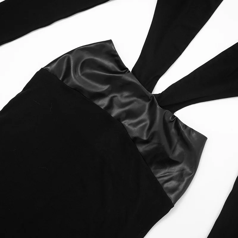 Abito da donna elegante sexy patchwork nero aderente maxi abito da festa scollo a V manica lunga senza schienale abito da sera con spacco a vita bassa