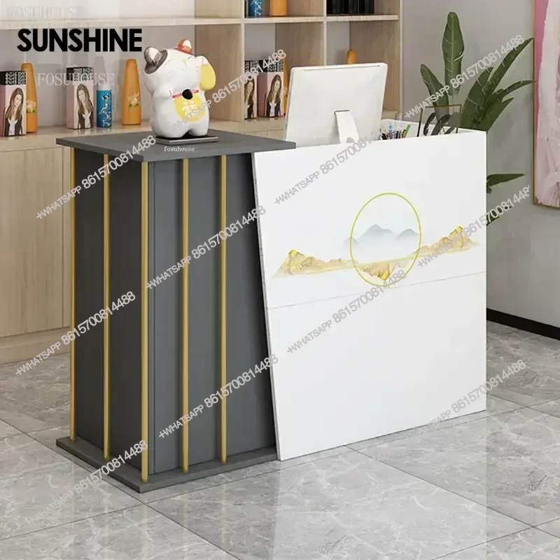 

Modern wood Reception Desks Simple Supermarket Cashier Hotel Small Reception desk Beauty Salon Clothing Store checkout counter q