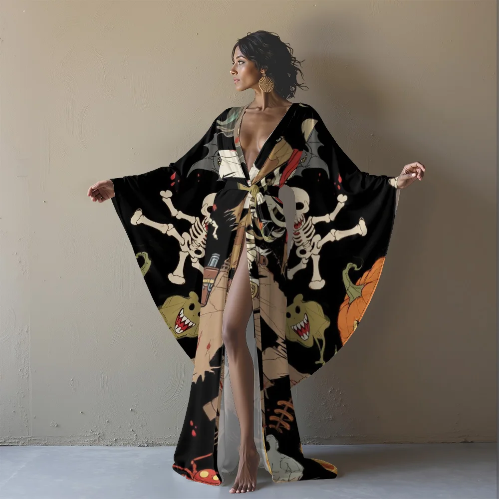 

Вечерняя одежда в готическом стиле, длинный халат с длинными рукавами и v-образным вырезом, элегантный фэнтезийный халат с высоким разрезом на Хэллоуин, наряды для косплея