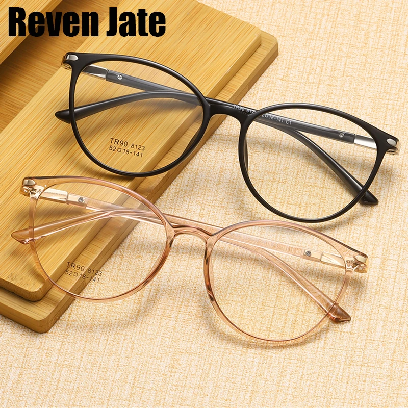 Reven Jate Round Glasses Frame Woman Glasses Retro Myopia Optical Frames Metal Clear Lenses Black Gold Eyeglasses Oculos