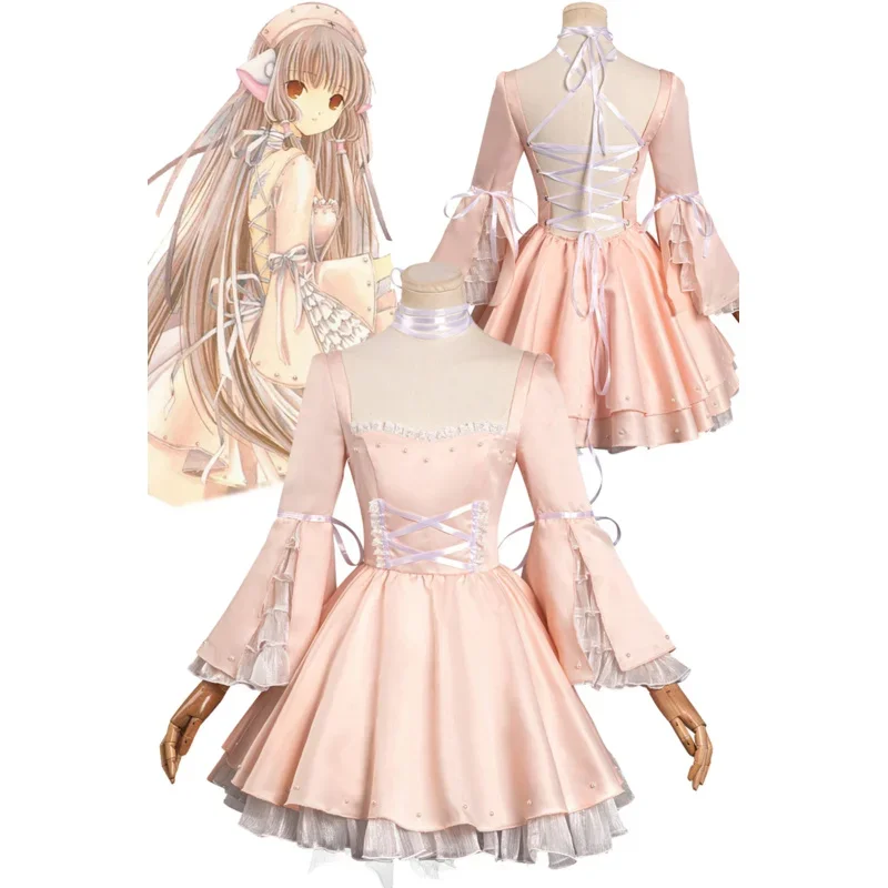 Anime Chobits roleplay flasia Rie Tanaka Chi cosplay women costume pink dress Halloween carnival disguise ale playing fashion