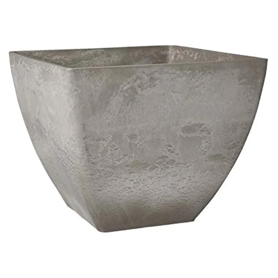 

16x13 inch Plastic/Stone/Wood Composite Square Planter No Drainage Hole Drillable,Modern Indoor/Outer Pot for Flowers, Foliage,