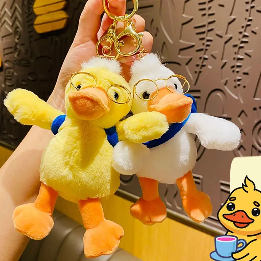 귀여운 봉제 인형 만화 노란 오리 열쇠고리 동물 부드러운 오리 가방 펜던트 귀여운 오리 인형 펜던트 백팩 키 참 장난감