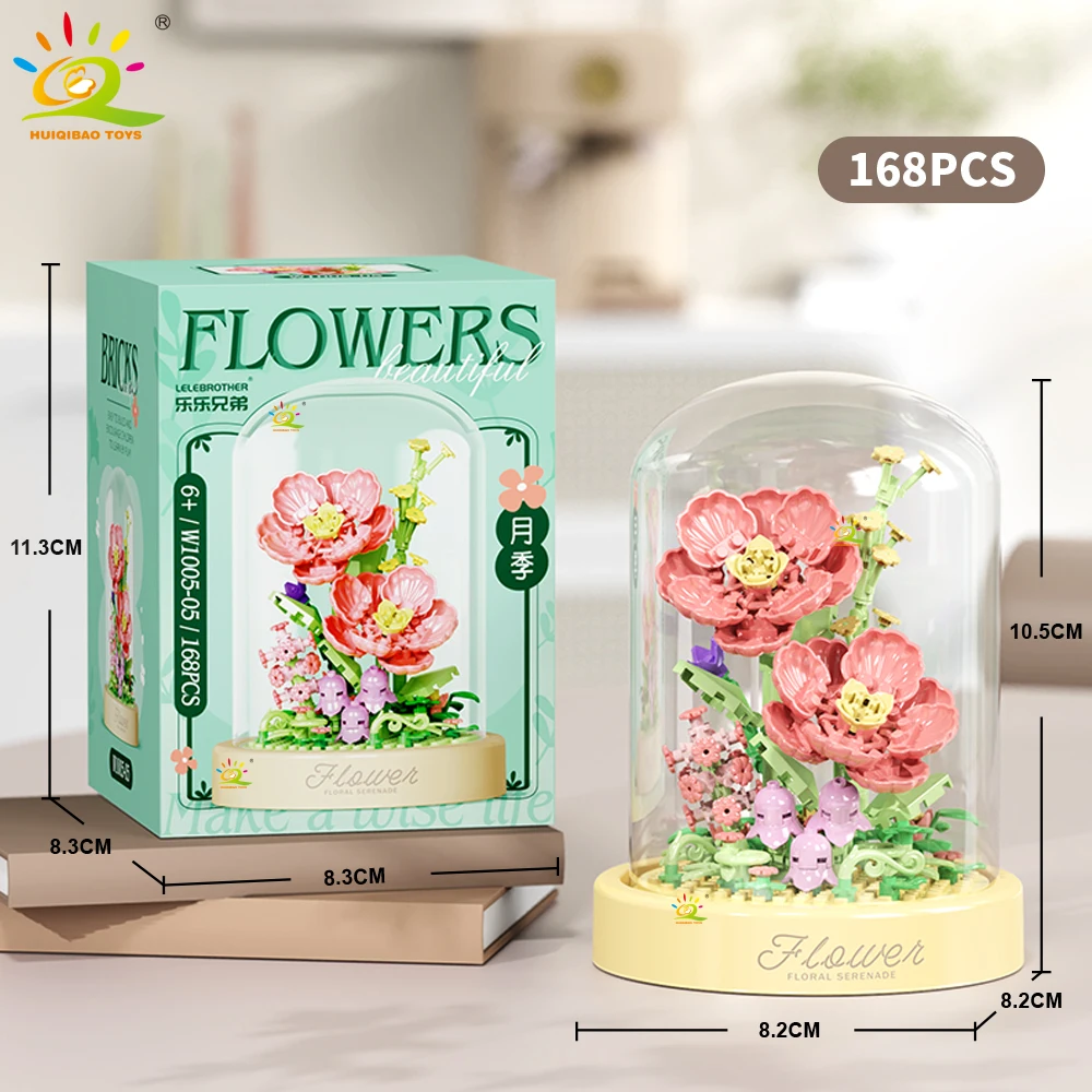 HUIQIBAO MOC Bloemendisplay Box Micro Bouwsteen MOC Mini Bloem Mini Diamant Model Baksteen Speelgoed voor Kinderen Bureau Decoratie