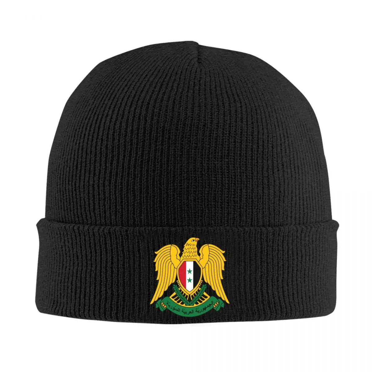 Custom Coat Of Arms Of Syria Beanie Cap Unisex Winter Warm Bonnet Femme Knitted Hat Hip Hop Syrian Flag Skullies Beanies Hats