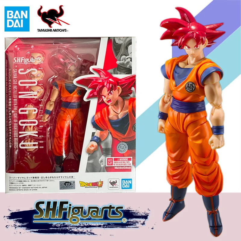 

In Stock Bandai Original SHF Dragon Ball Super Saiyan God SON GOKU Anime Action Figure Finished Model Kit Toy Gifts for Kids