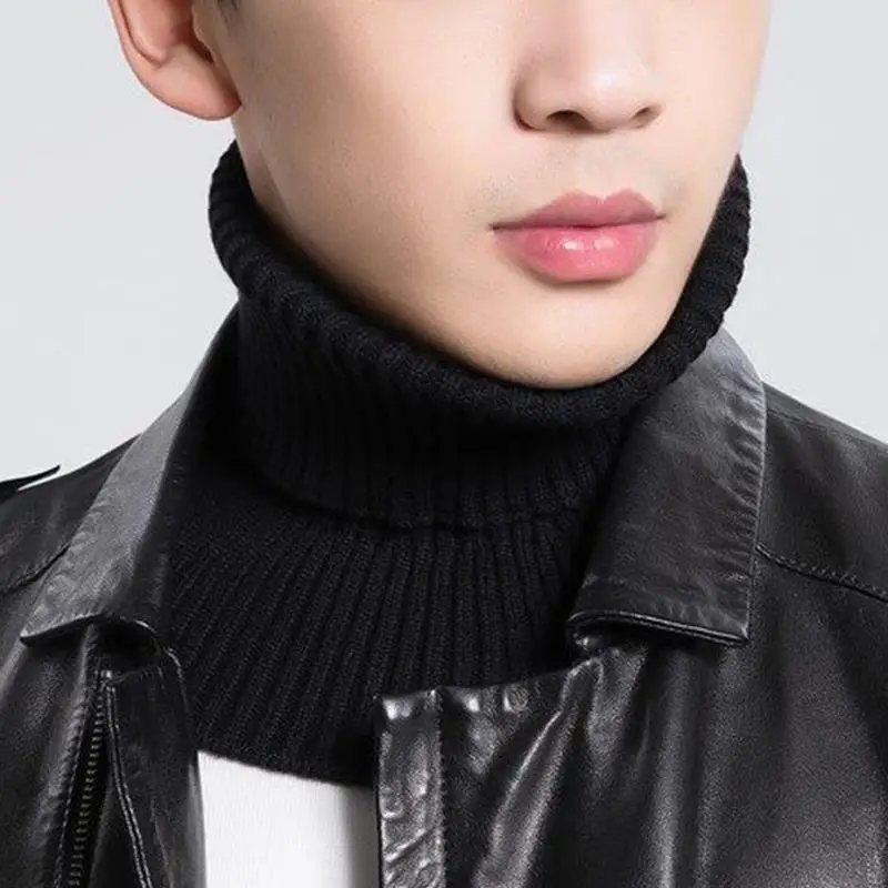 Bufanda de anillo de punto de Cachemira para hombre, cuello alto de algodón desmontable coreano para invierno, calentador de cuello falso a rayas a la moda para hombre