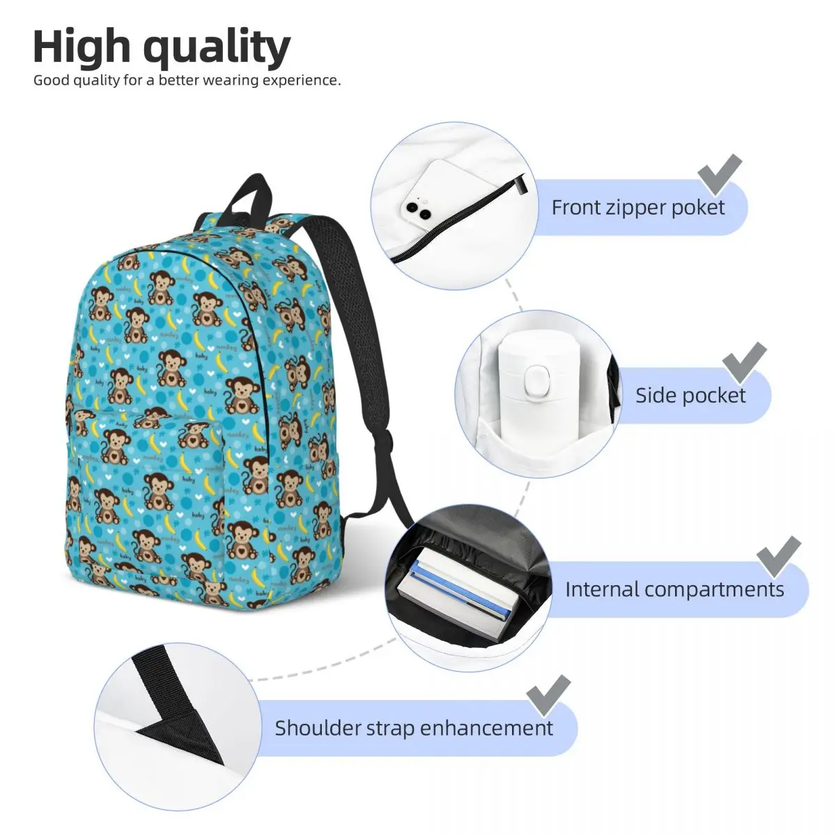 Mono Animal para adolescentes, mochila escolar para estudiantes, mochila de lona de plátano, duradera para Universidad media y alta