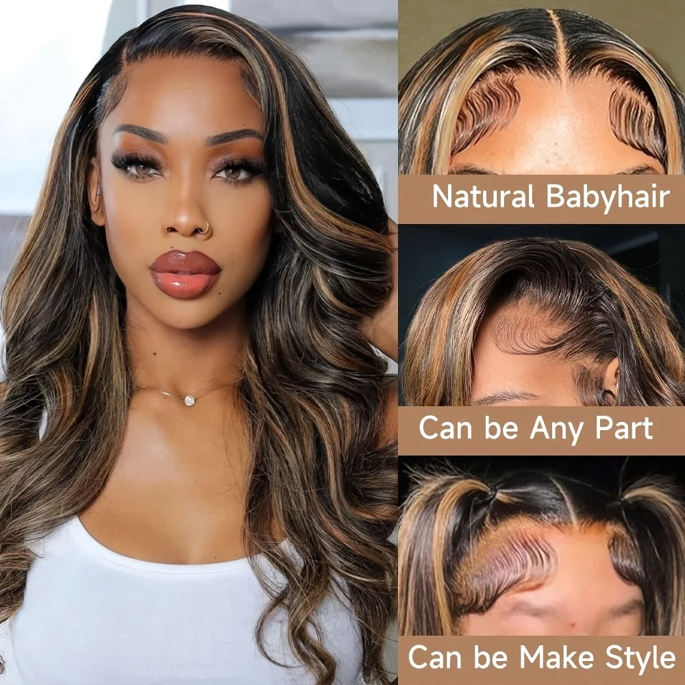 P1B30 Body Wave Highlight Ombre Human Hair Wigs 230 Density 13x6 HD Lace Frontal Wigs Pre Plucked Brazilian 13X4 Lace For Women