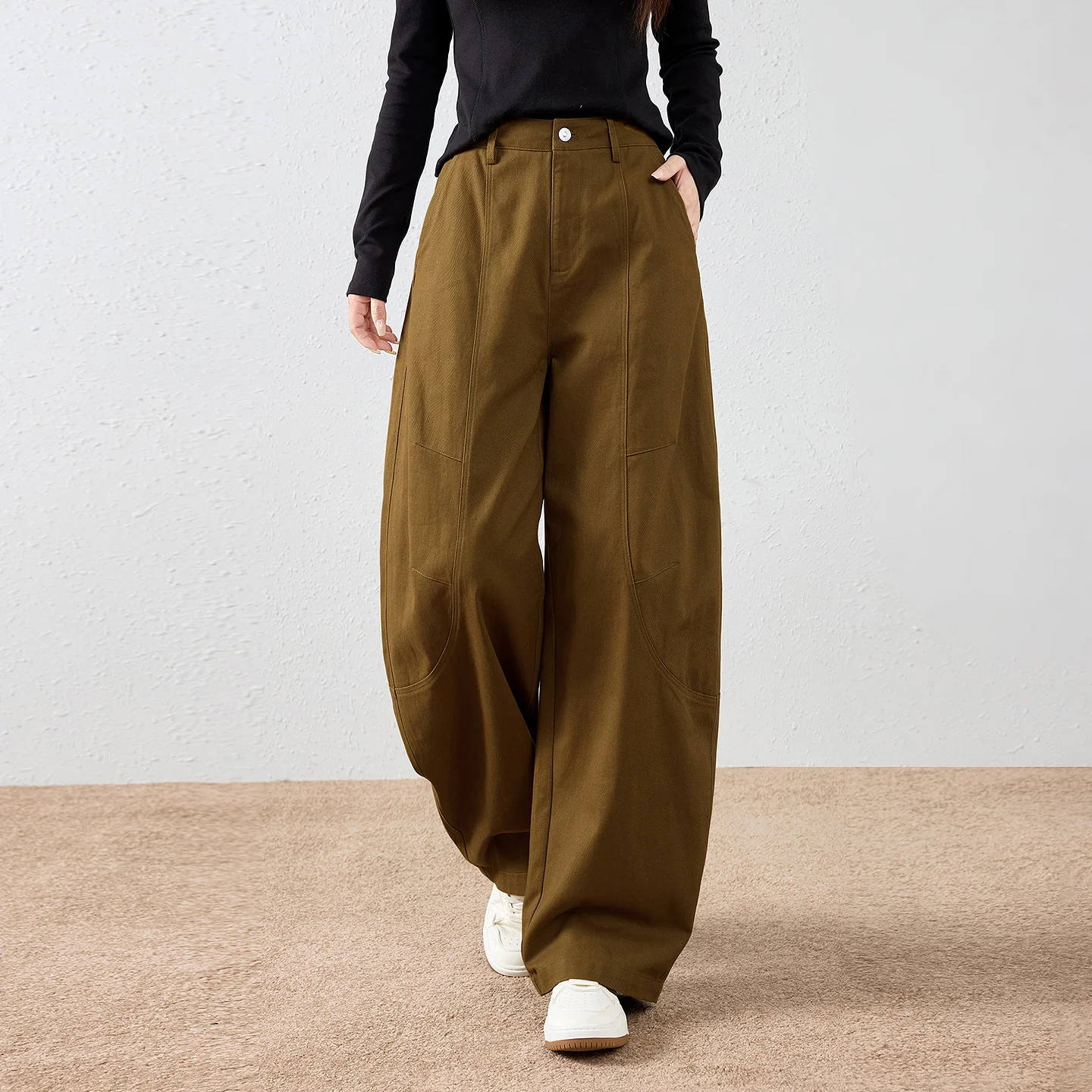 TOYOUTH Women Casual Pants 2026 Winter New High Waist Pure Cotton American Vintage Cargo Curved Pants Hip Cover Slim Fit