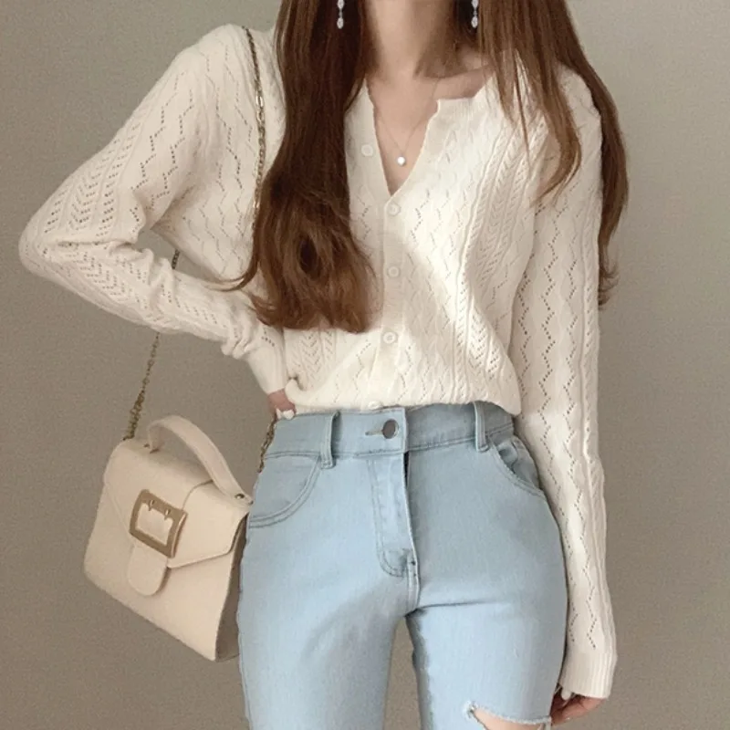 

Korean Coat Vintage Winter 2022 Cardigan Feminino Sweater Women Cardigans Autumn Clothing Thick Knitwear Solid Knitted White Top