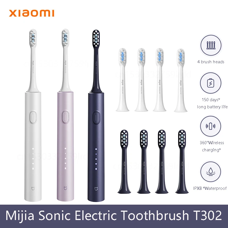 화이트, 블랙, 블루 소닉 전동 칫솔, 6 모드 USB 충전, 3 개의 교체 가능한 브러시 헤드
