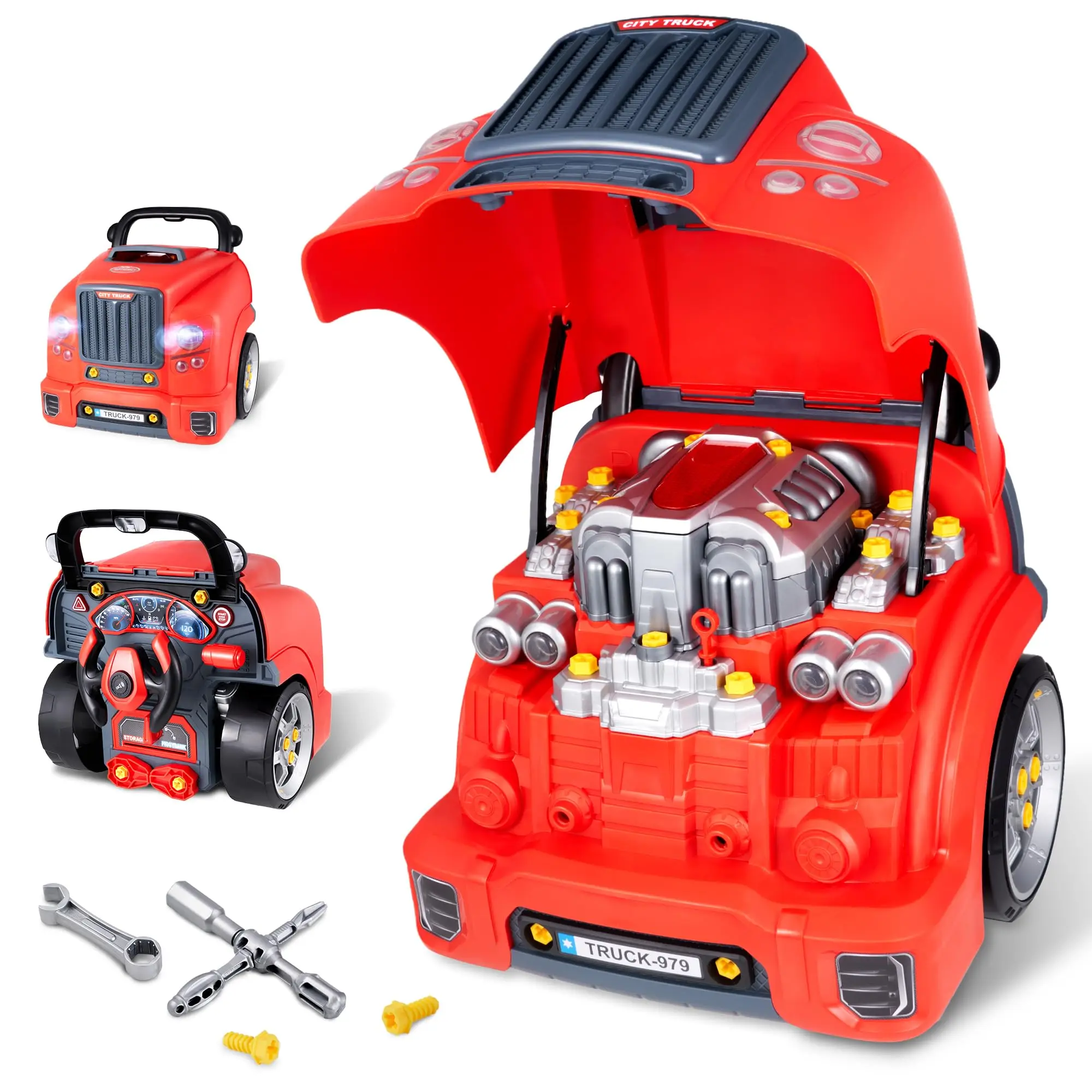 

Interactive Truck Engine Toy with Lights & Sounds, Removable Parts for Age 3-5