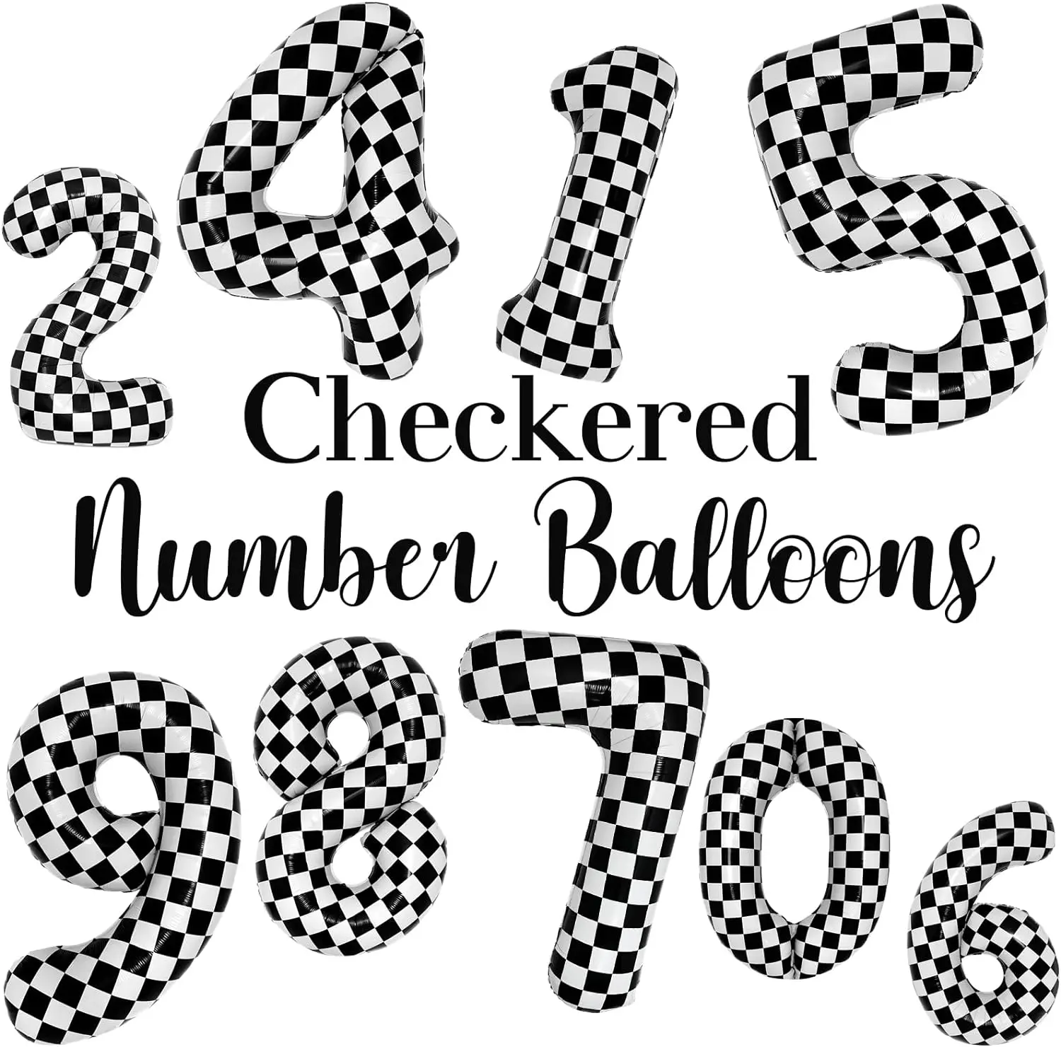 40Inch Checkered Digital Balloon Large Black and White Number 0-9 Foil Balloons for Race Car Birthday Motor Party Decor Supplies