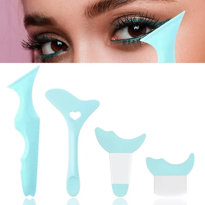 4Pcs Reusable Silicone Eyeliner Stencils-Mascara Shield Guard,Eyelash Eyeshadow Applicators Aid Multifunctional Eye Makeup Tool