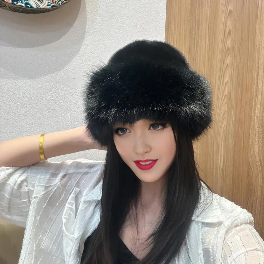 Cozy Knit Hat Ladies Knit Beanie Luxurious Faux Fur Winter Hat for Women Windproof Mongolia Style Bucket Hat with for Outdoor