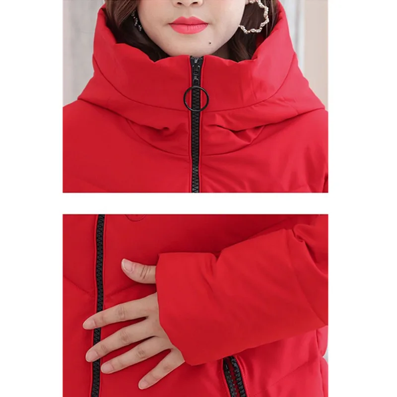 2024 New Women Parkas Winter Down Padded Jacket Hooded Embroidery Print Long Slim Cotton Coat Female Casual Thick Outerwear W075